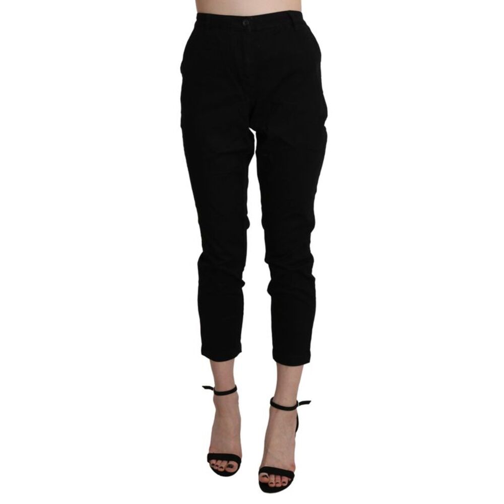 Acht Black High Waist Skinny Cropped Cotton Capri Women's Pant